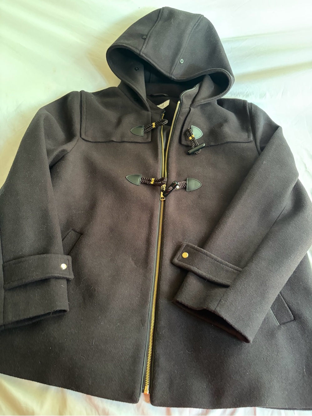 Nine West Black Hooded Toggle Pea Coat Size XL Wool Blend